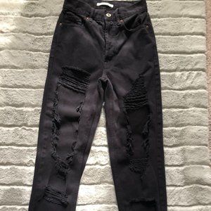 PACSUN BLACK ULTRA HIGH WAISTED SLIM FIT RIPPED JEANS - SIZE 23